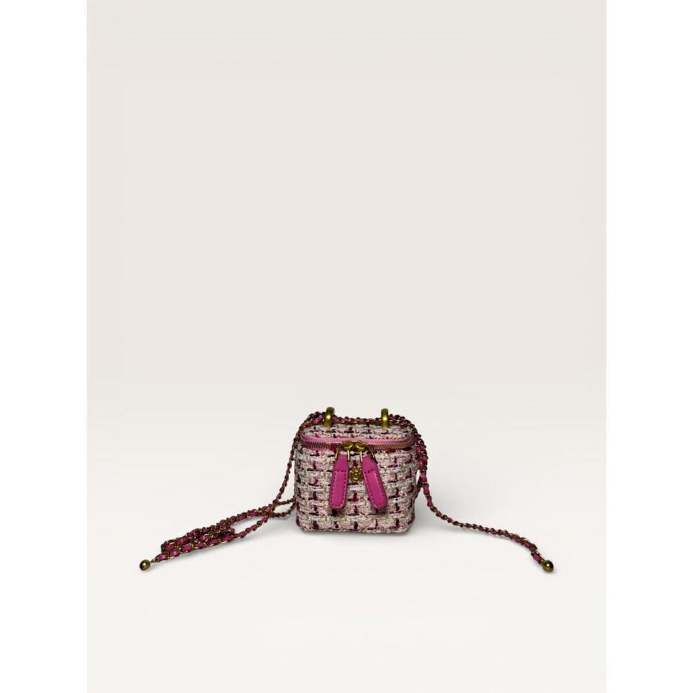 Barbiecore Micro Pink Tweed Crossbody Bag with Chain Strap
